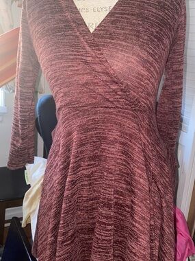 Mossimo Supply Co. Marled Wrap-Style Long Sleeve Dress in Burgundy